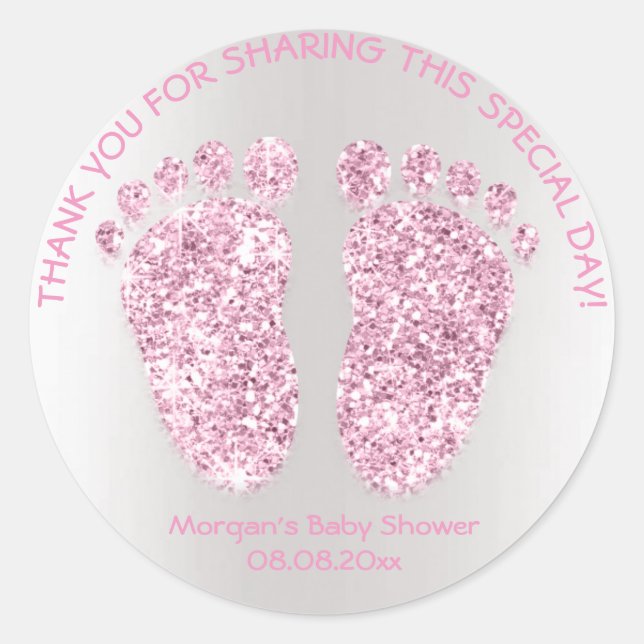 Pink Girls Feet Baby Dusche Gefallen Danke, Park Runder Aufkleber (Vorderseite)