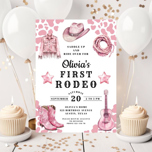 Pink Girl's First Rodeo 1. Geburtstag Einladung (Pink Girl's First Rodeo 1st Birthday Invitation)