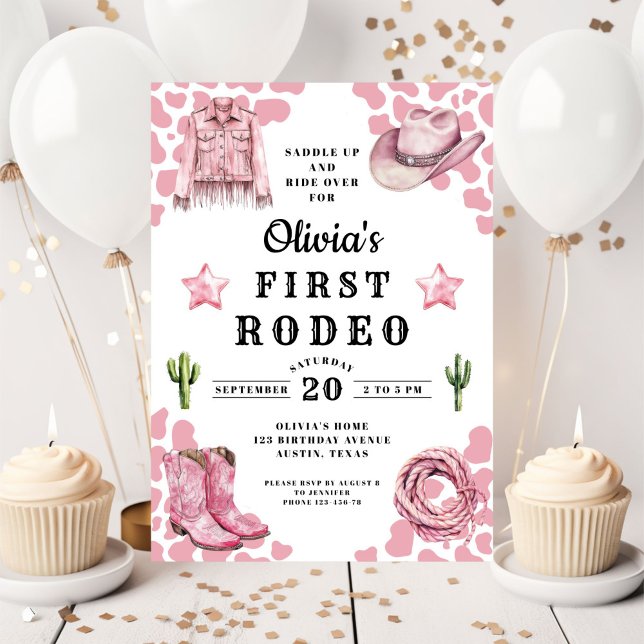 Pink Girl's First Rodeo 1. Geburtstag Einladung (Pink Girl's First Rodeo 1st Birthday Invitation)