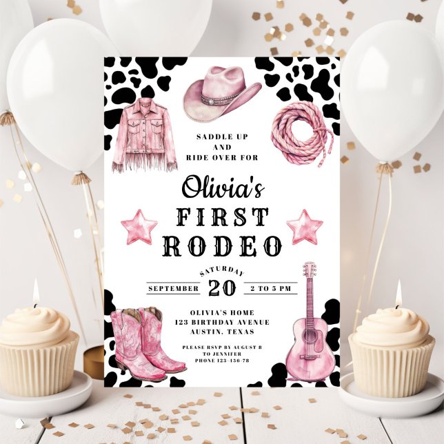 Pink Girl's First Rodeo 1st Birthday Einladung (Pink Girl's First Rodeo 1st Birthday Invitation)