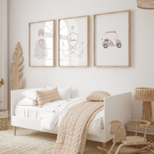 Pink girls golf nom personnalisé jeu de 3 affiche