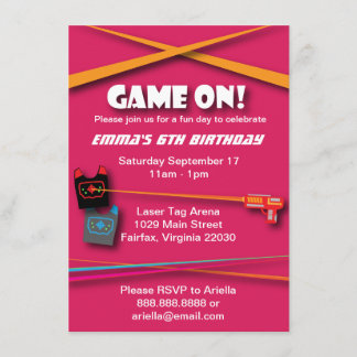 Pink Girl's Laser Tag Geburtstagsparty Einladung
