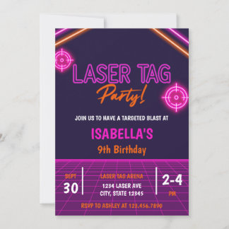 Pink Girl's Laser Tag Neon Glow Geburtstag Einladung