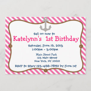Pink Girl's Nautical Birthday Party Einladung