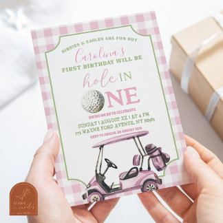 Pink Girl's Preppy Golf Hole in einem ersten Gebur Einladung