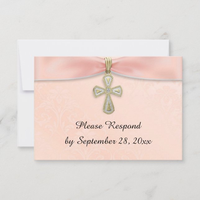 Pink Girls Taufe Christening UAWG Response RSVP Karte (Vorderseite)