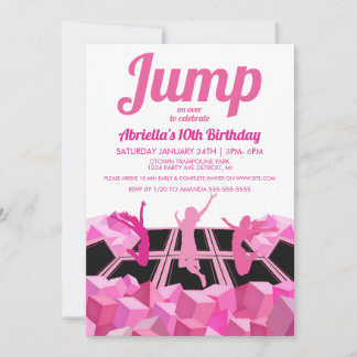Pink Girls Trampolin Park Party Einladung