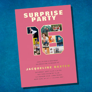 Pink Girl's Überraschung Sweet 16 Birthday Foto Go Folieneinladung
