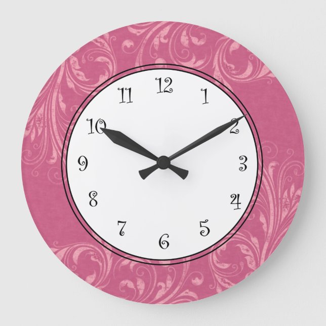 Pink Girls Wall Clocks Große Wanduhr (Vorderseite)