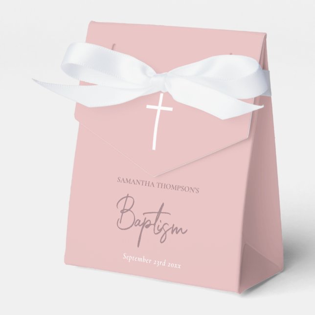 Pink Girly Baby Calligraphy Baptisc Geschenkschachtel (Vorderseite)