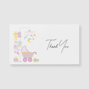 Pink Girly Baby Design Elegantes Script Vielen Dan Magnetkarte