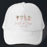 pink girly bach & booze bachelorette weekend chic truckerkappe<br><div class="desc">pink girly bach & booze bachelorette weekend chic modern stylish design. Beautiful,  classy illustrations,  part of a collection.</div>