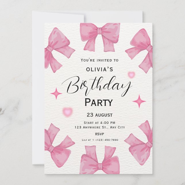Pink Girly Birthday Einladung (Vorderseite)