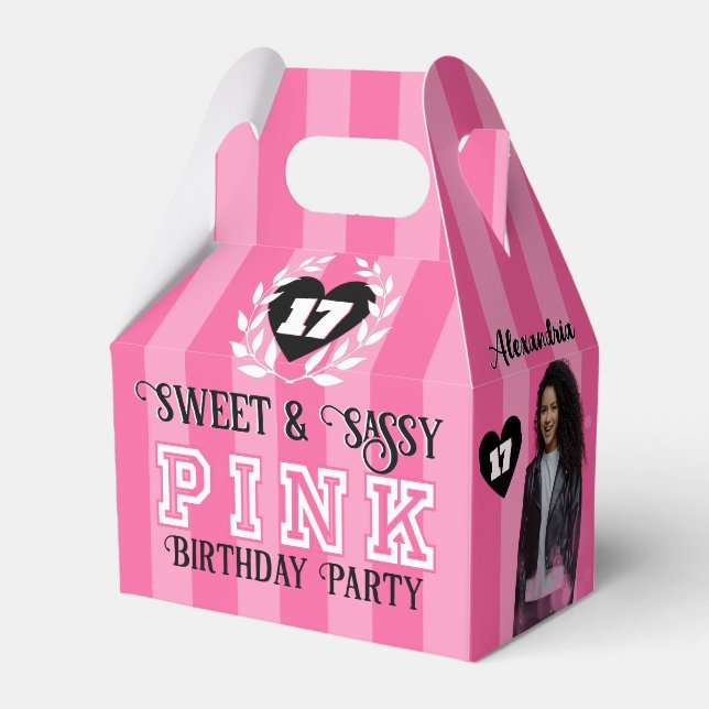PINK Girly Birthday Party Custom Foto jedes Alter Geschenkschachtel (Vorderseite)