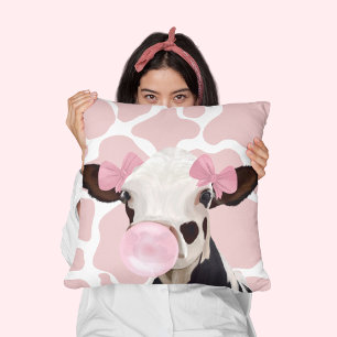 Pink Girly Bubblegum Blflüge Kuh Kissen