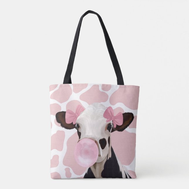 Pink Girly Bubblegum Blflüge Kuh Tasche (Rückseite)