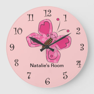 Pink Girly Butterfly-Uhren Große Wanduhr