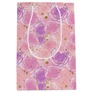 Pink Girly Chic Rose Glitzer Blumenpapier Mittlere Geschenktüte