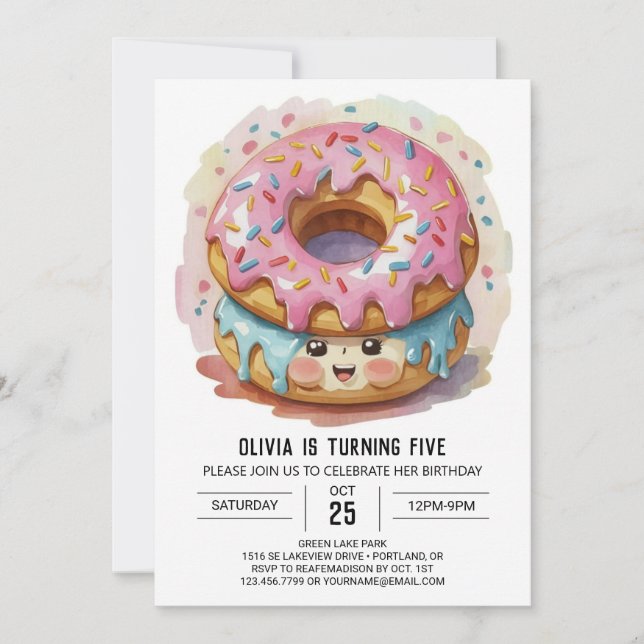 Pink Girly Donuts Geburtstag Einladung (Vorderseite)