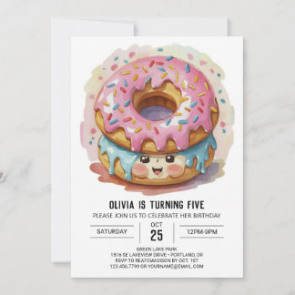 Pink Girly Donuts Geburtstag Einladung