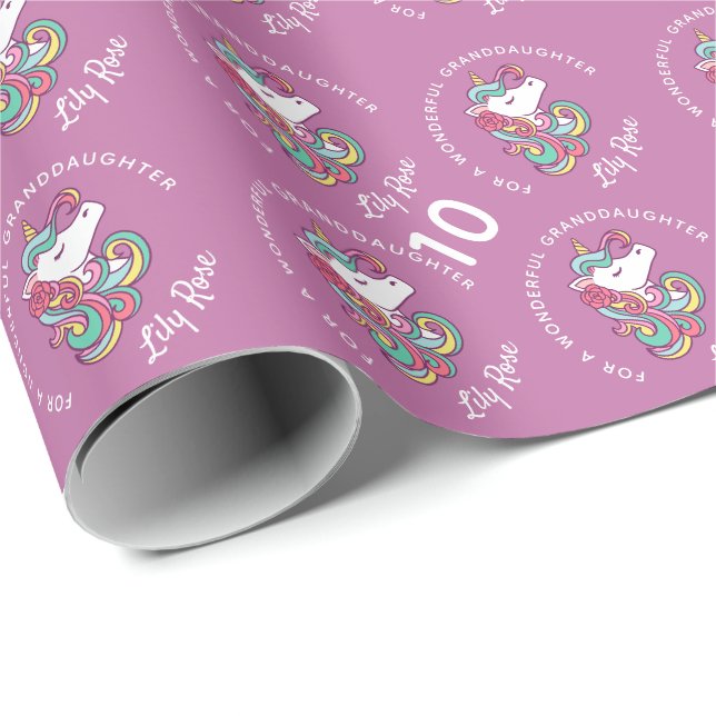 Pink Girly Floral Unicorn Magisch Geschenkpapier (Rolleneckpunkt)
