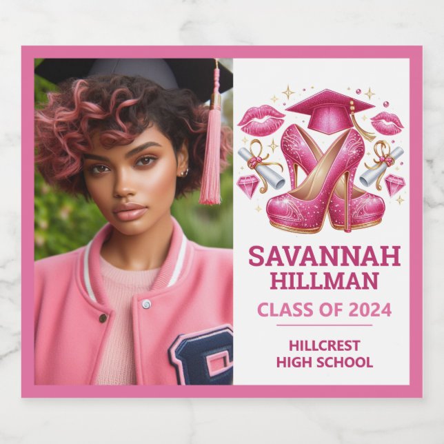 Pink Girly Foto Custom Luxury Abschluss (Einzelnes Label)