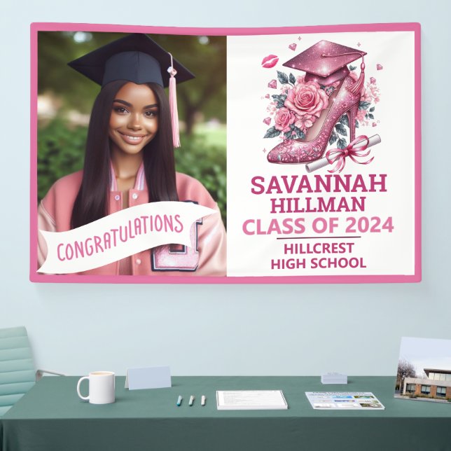 Pink Girly Foto Custom Luxury Abschluss Banner (Messe)