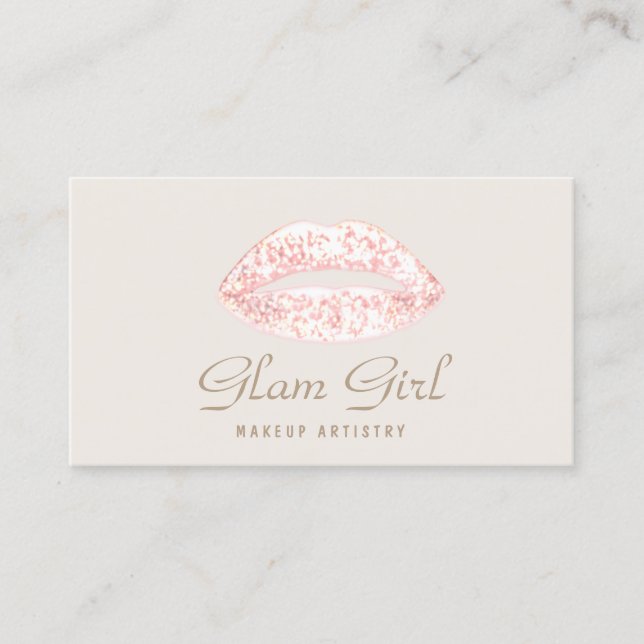 Pink Girly Glam Glitzer Lips Makeup Artist Visitenkarte (Vorderseite)