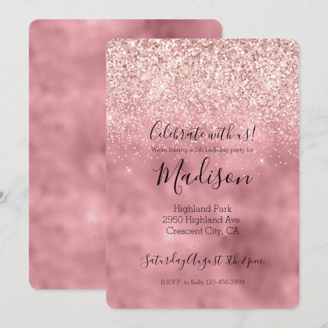 Pink Girly Glam Sparkasse Glitzer Einladung (Vorne/Hinten)