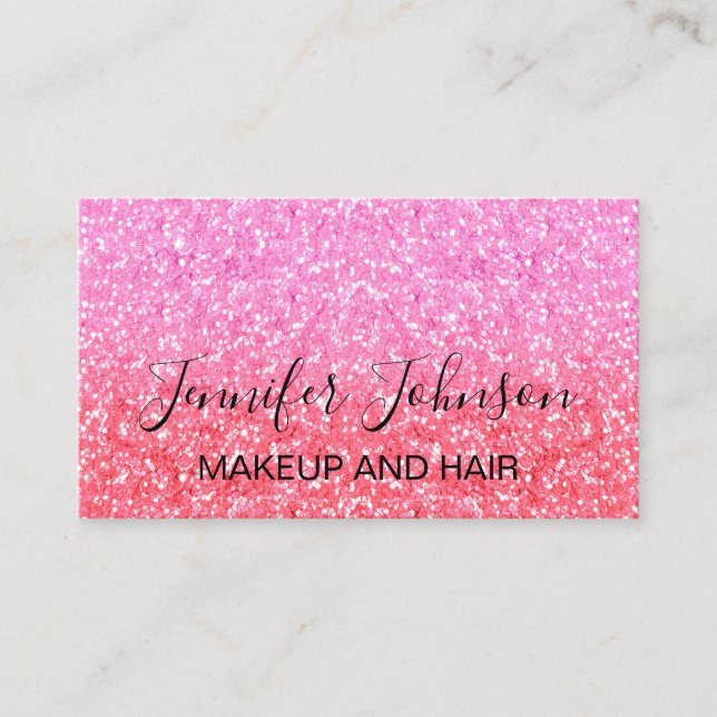 Pink Girly Glitzer Makeup elegante Typografie Visitenkarte (Vorderseite)