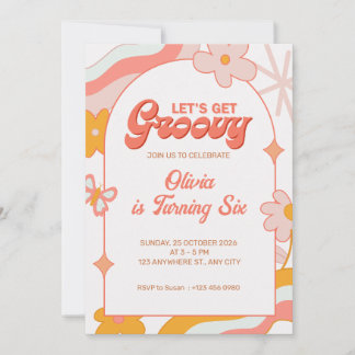 Pink Girly Groovy 6th Birthday Party Invitation Einladung