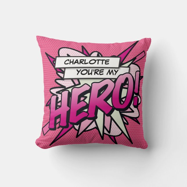Pink Girly HERO Funny Modern Cooles Comic Buch Kissen (Vorderseite)