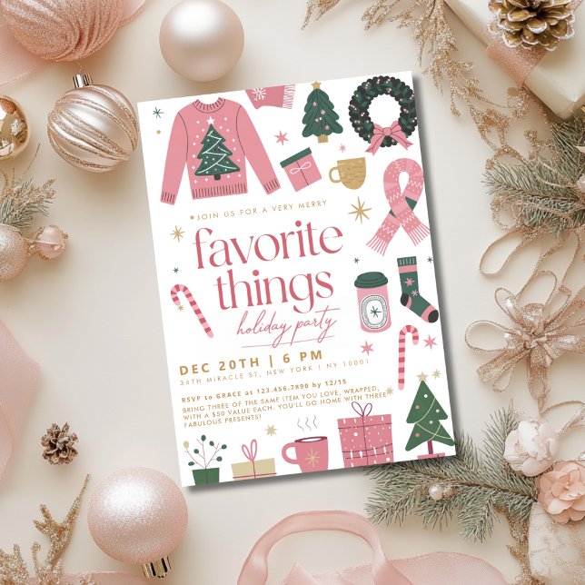 Pink Girly Holiday Favorite Things Party Einladung (Von Creator hochgeladen)