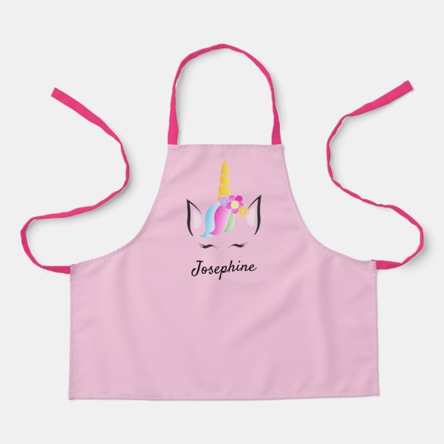 Pink Girly niedliche personalisierte Einhorn Kinde Schürze (Vorderseite)