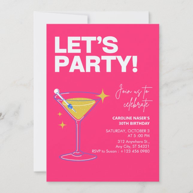 Pink Girly Party Modern 30th Birthday Invitation   (Devant)