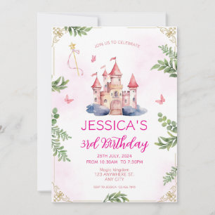 Pink Girly Princess Fairytale Girls Kindergeburtst Einladung