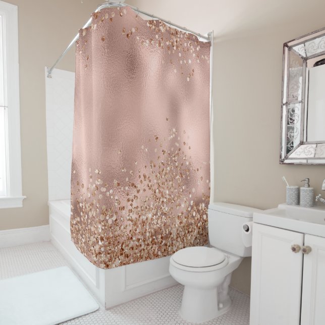 Pink Girly Rose Gold Glitzer Sparkasse  Duschvorhang (Beispiel)