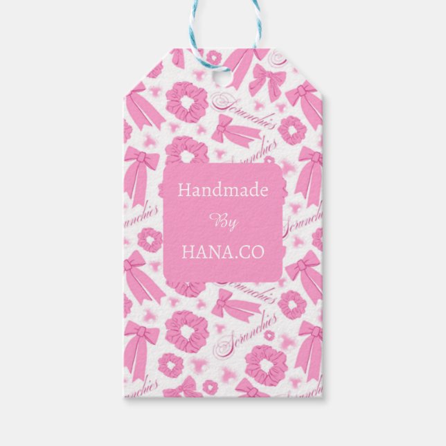Pink Girly Scrunchies Pattern Cute Hair Accessory  Geschenkanhänger (Vorderseite)