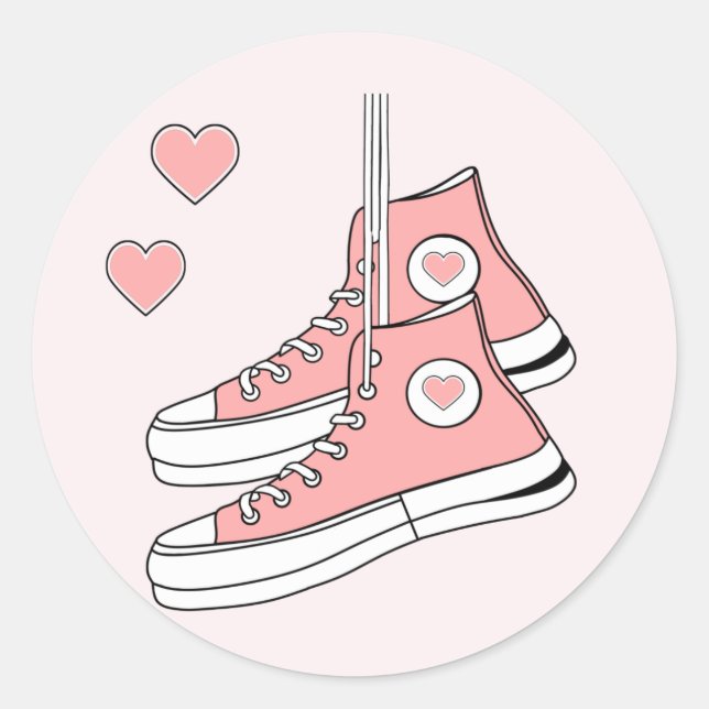 Pink Girly Sneakers Runder Aufkleber (Vorderseite)