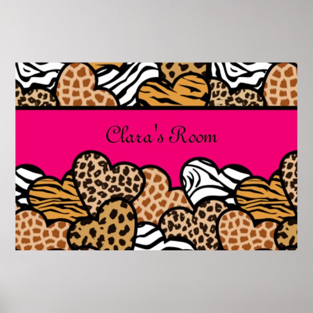 Pink Girly Tier druckt Herzen mit einem Namen Poster (Vorne)