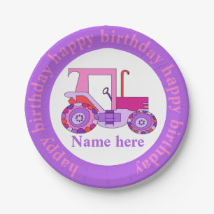 Pink Girly Tractor Happy Birthday Pappteller