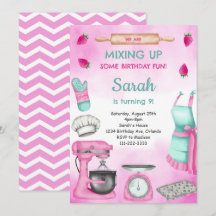 Pink Girly Watercolor Baking Birthday Einladung