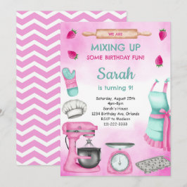 Pink Girly Watercolor Baking Birthday Einladung