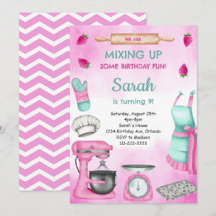 Pink Girly Watercolor Baking Birthday Einladung