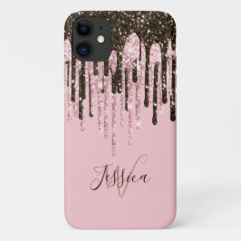 Pink Girly Womens Bling Black Script Name Case-Mate iPhone Hülle