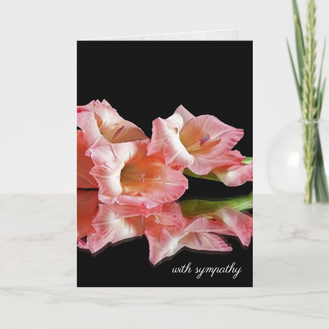 Pink Gladiolus auf dem Schwarzen Beileid Karte (Vorderseite)