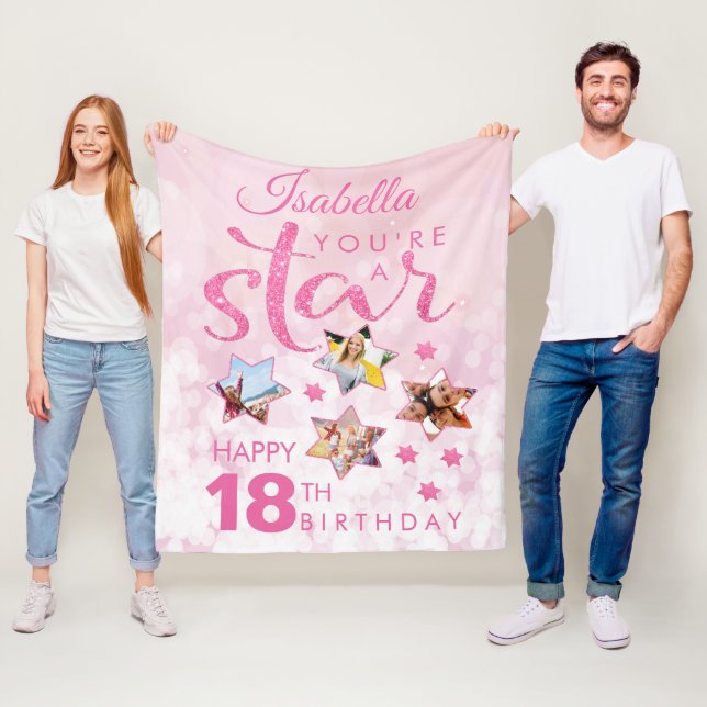 Pink Glam 18. Geburtstag Star Foto Collage Fleecedecke (Beispiel)