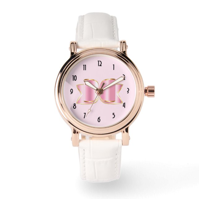 Pink Glam Bow mit Center Gemstone Armbanduhr (Vorderseite)