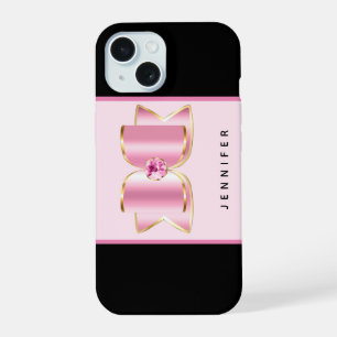 Pink Glam Bow mit Center Gemstone iPhone 15 Hülle