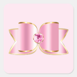 Pink Glam Bow mit Center Gemstone Quadratischer Aufkleber